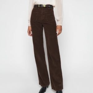 NWT REFORMATION Alyssa High Rise Wide Leg Corduroy Pants, Cafe